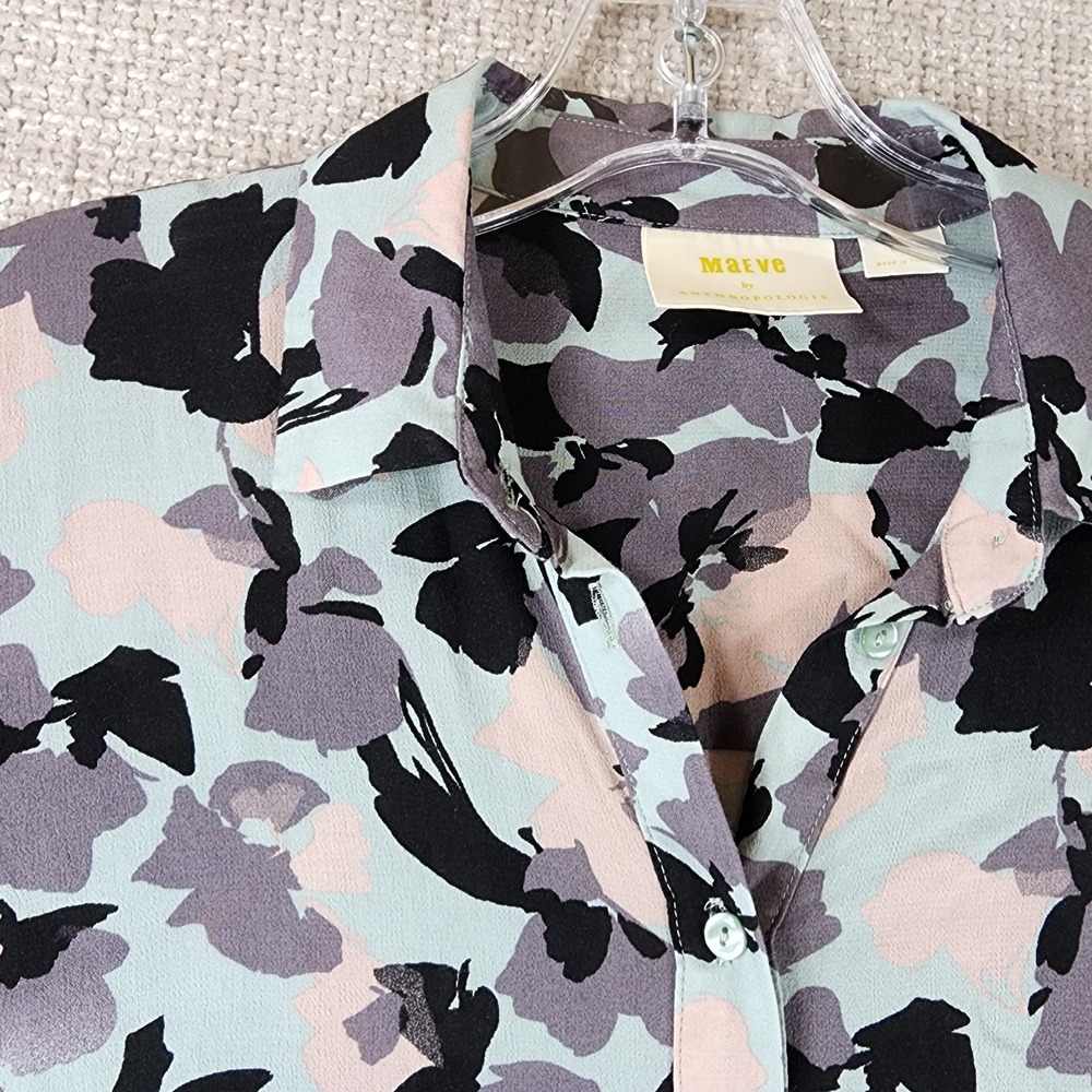 Maeve Anthropologie Long Floral Duster Blouse Womens XS Short Sleeve Flowy - Picture 2 of 12